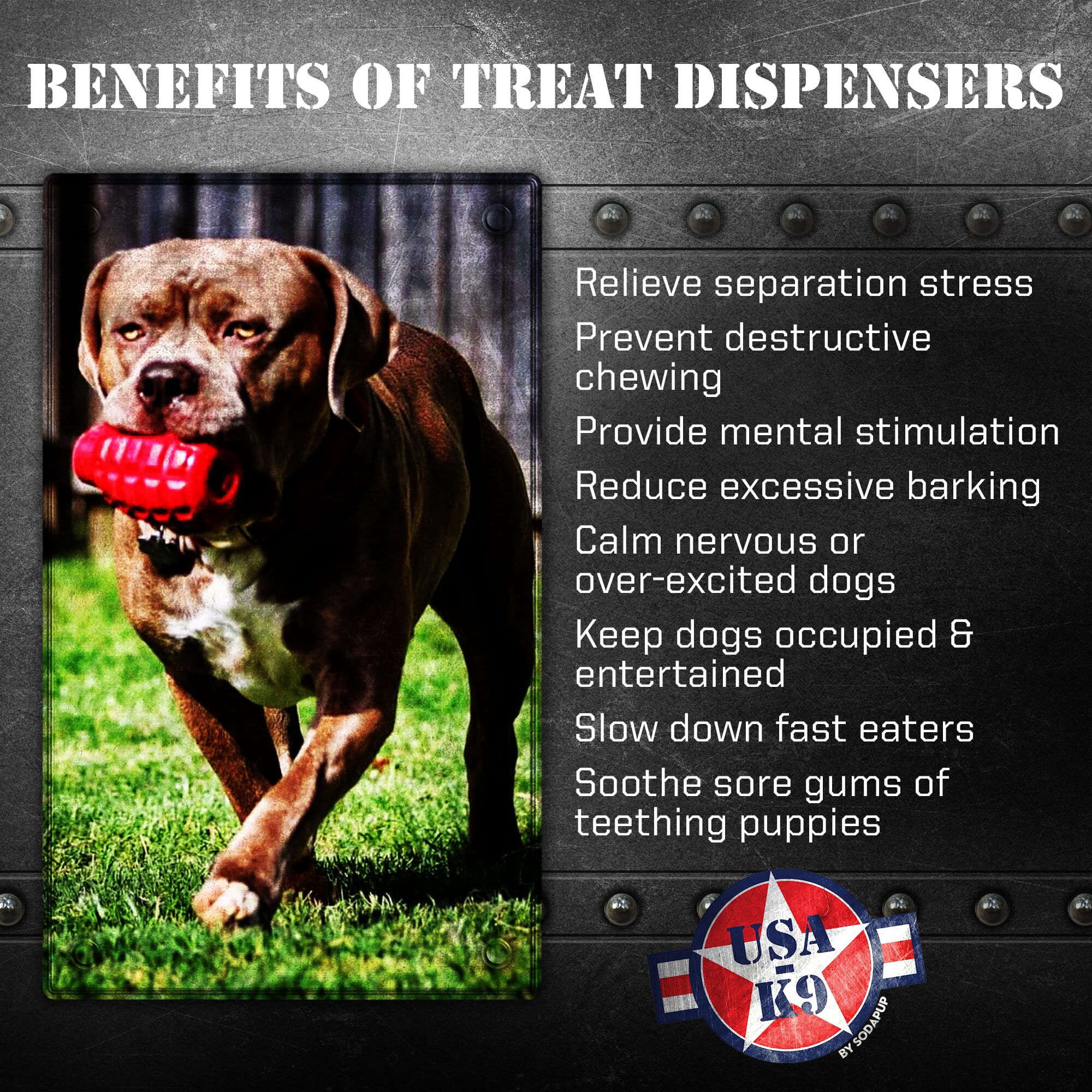 USA-K9 Grenade Shaped eDispenser Durable Dog Chew Toy & Treat Dispenser - Magnum Black